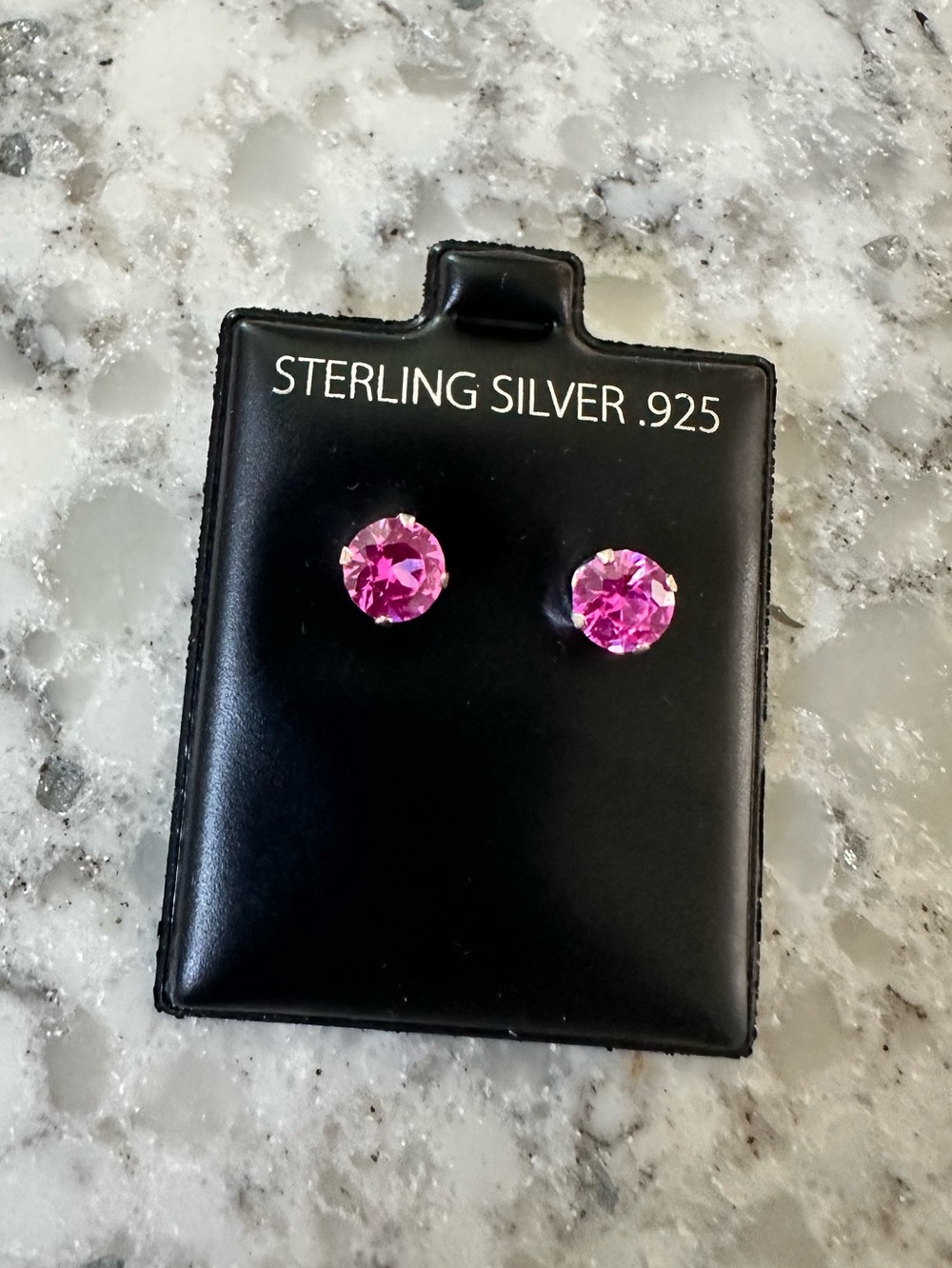 .925 Sterling Silver Pink Crystal Stud Earrings